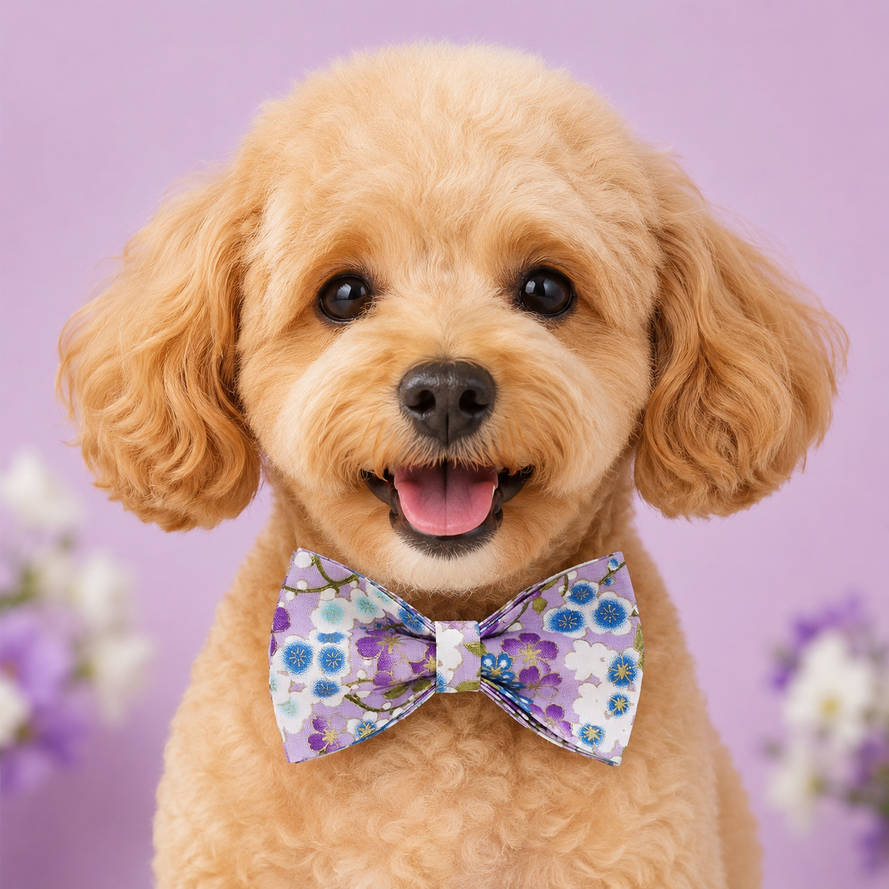 Purple Floral Dog Collar, Leash, Harness & Bow Tie Set – Adjustable Pet Walking Accessories