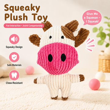 Squeaky Corduroy Cow Plush Dog Toy – Soft Interactive Chew & Cuddle Toy