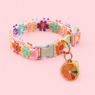 Handmade Floral Woven Adjustable Pet Collar with Bell & Charm