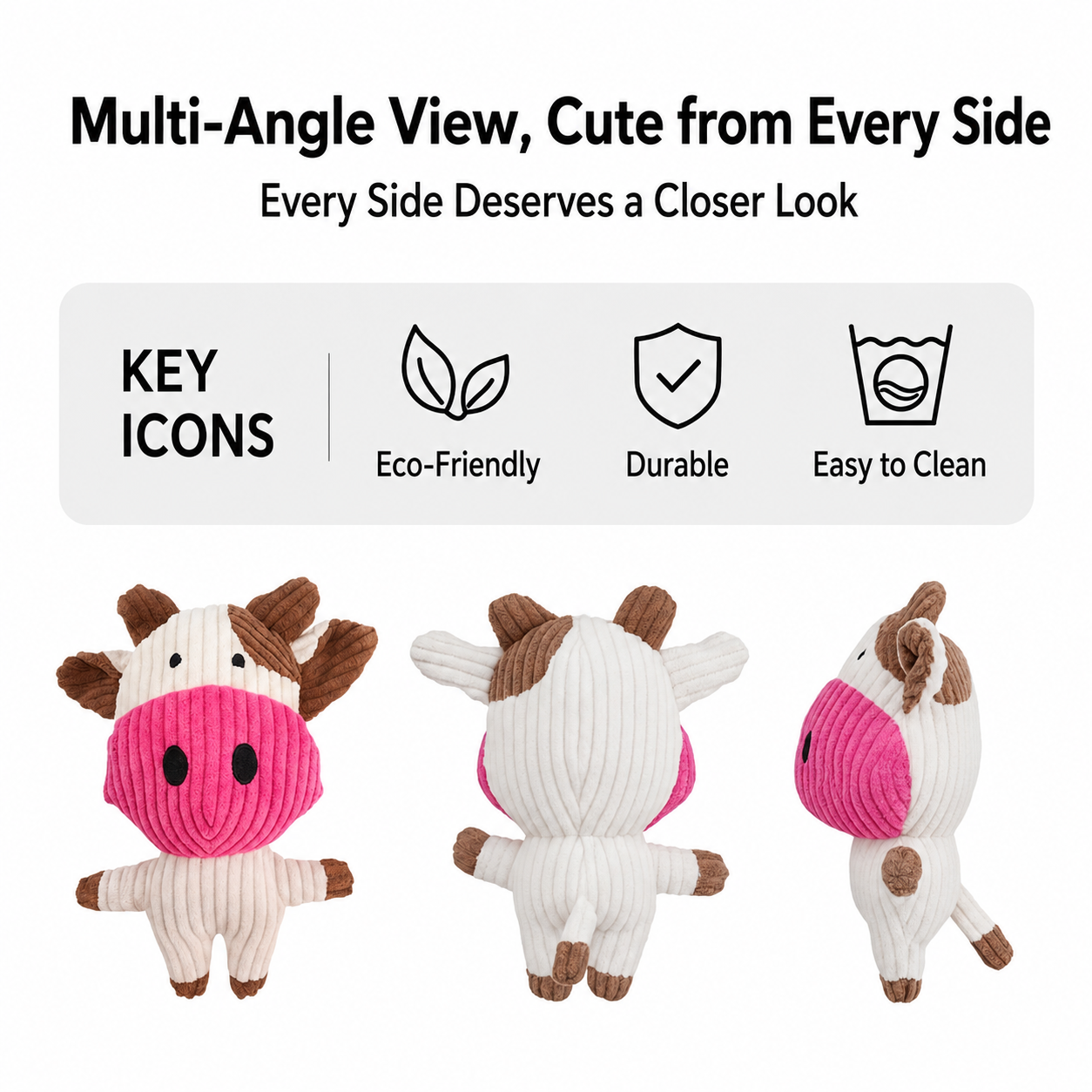 Squeaky Corduroy Cow Plush Dog Toy – Soft Interactive Chew & Cuddle Toy