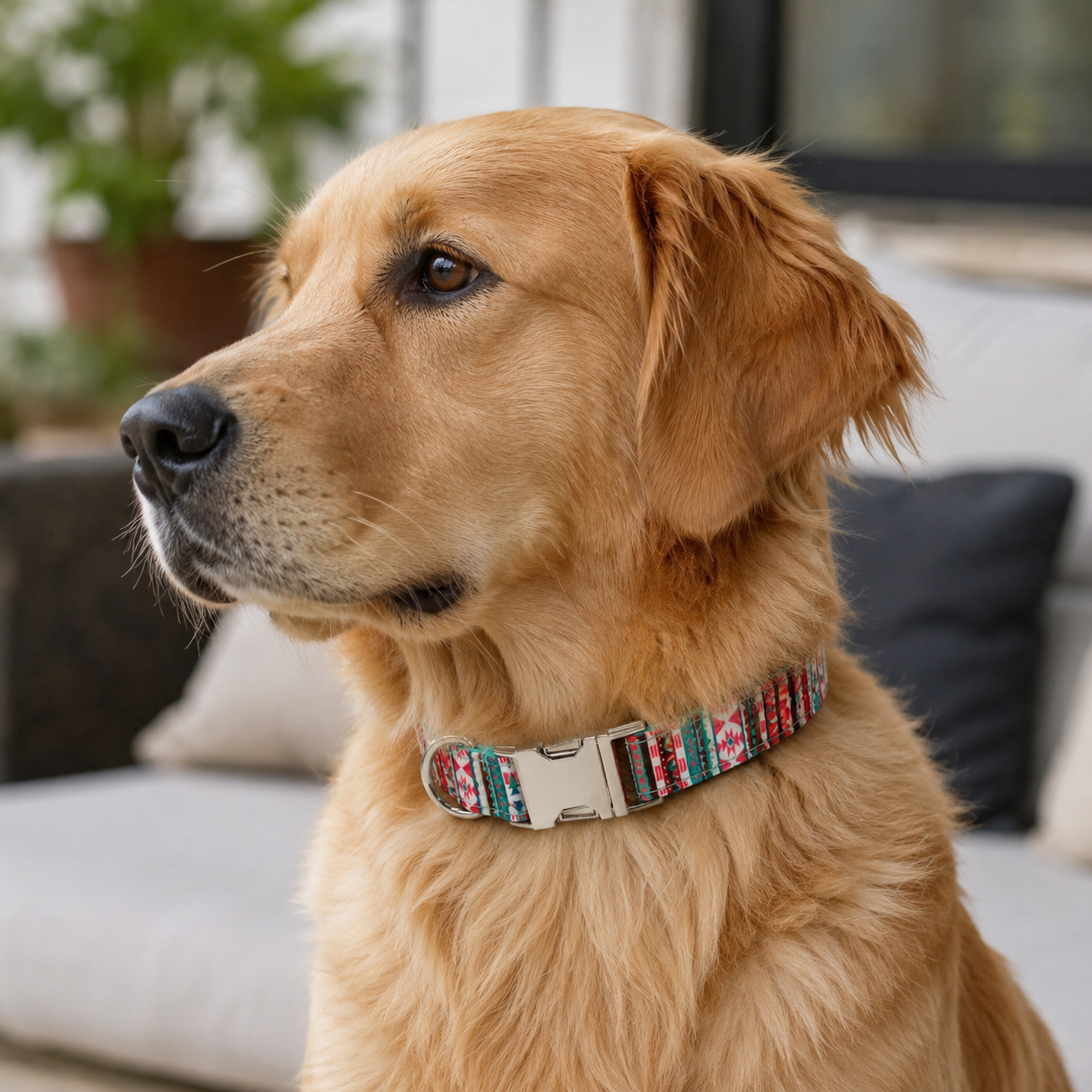 Adjustable Patterned Dog Collar with Gold Metal Buckle