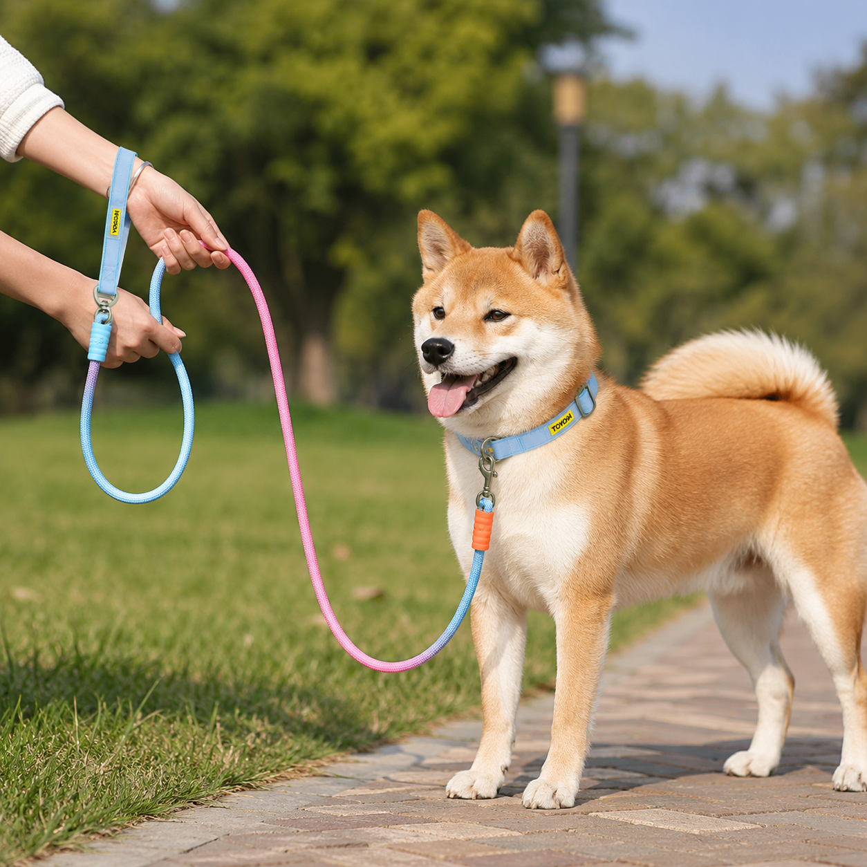 Adjustable Anti-Pull Dog Collar & Gradient Rope Leash Set – 1.2m Comfortable Walking Lead