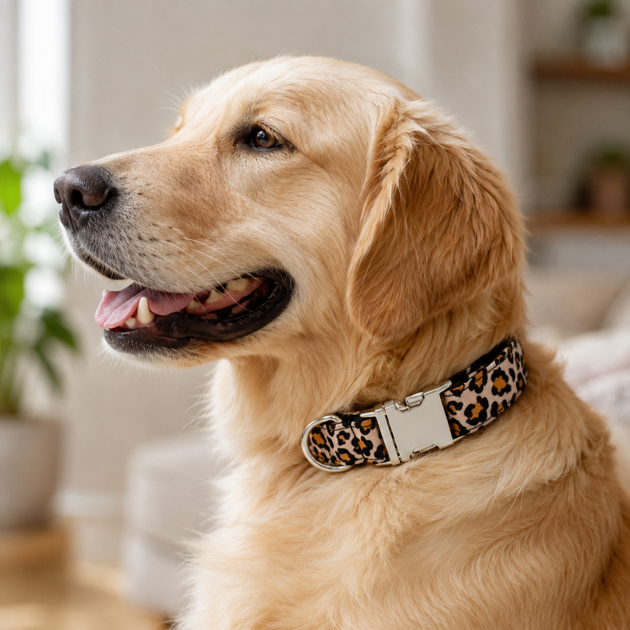 Floral Print Adjustable Dog Collar with Premium Metal Buckle
