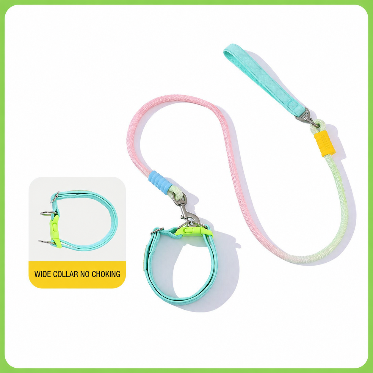 Adjustable Anti-Pull Dog Collar & Gradient Rope Leash Set – 1.2m Comfortable Walking Lead