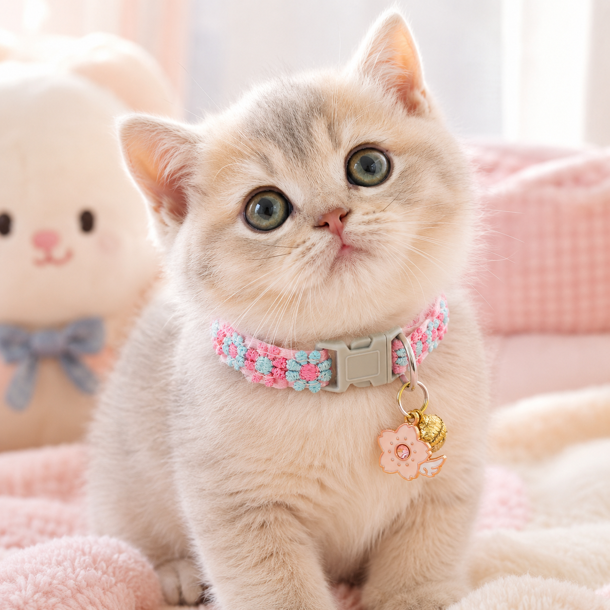 Handmade Floral Woven Adjustable Pet Collar with Bell & Charm