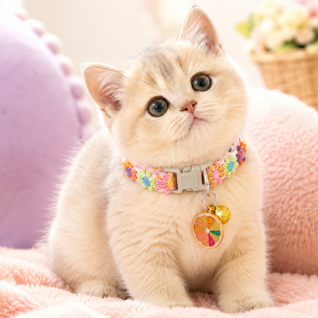 Handmade Floral Woven Adjustable Pet Collar with Bell & Charm