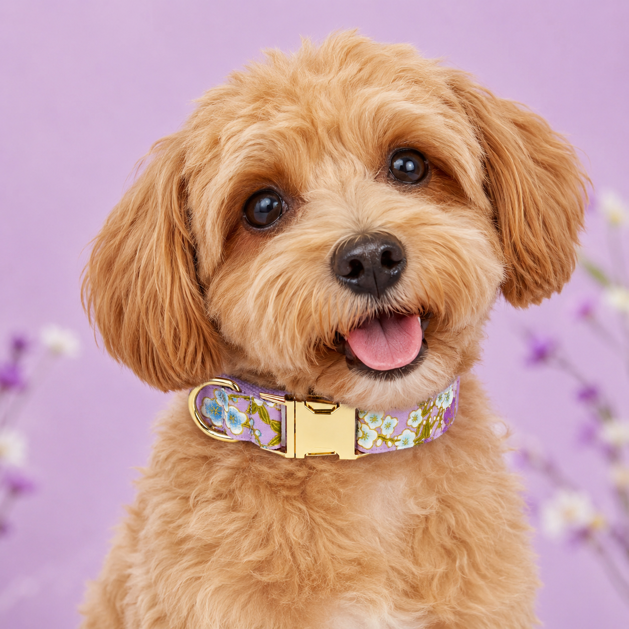 Purple Floral Dog Collar, Leash, Harness & Bow Tie Set – Adjustable Pet Walking Accessories