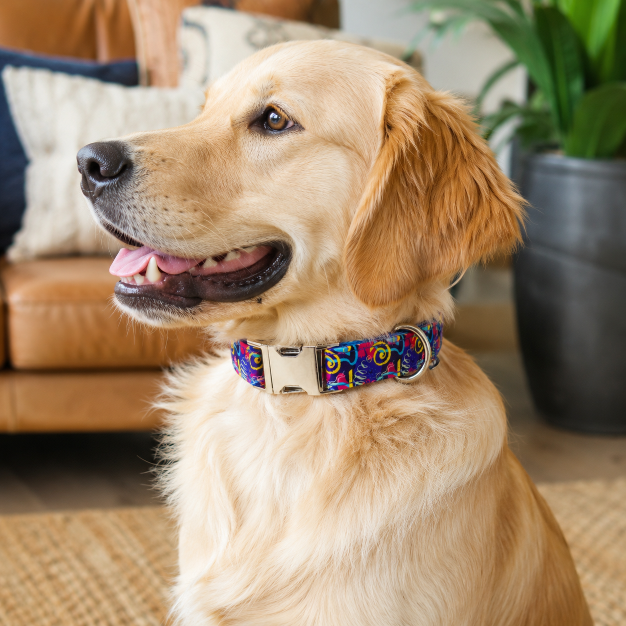 Floral Print Adjustable Dog Collar with Premium Metal Buckle
