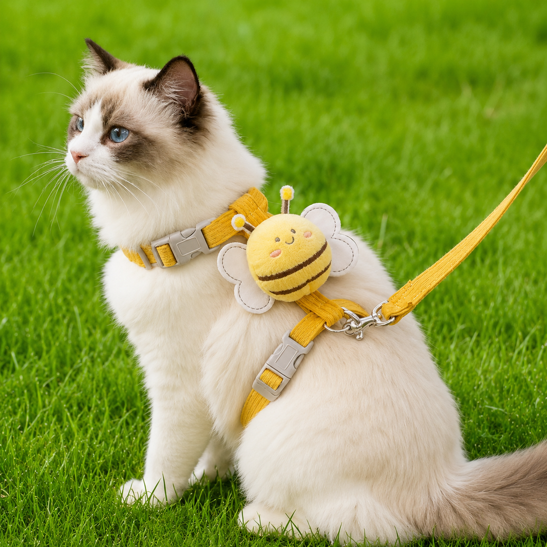Cute Bee Adjustable Cat Harness & Leash Set – Escape-Resistant Chest Harness for Cats & Small Dogs