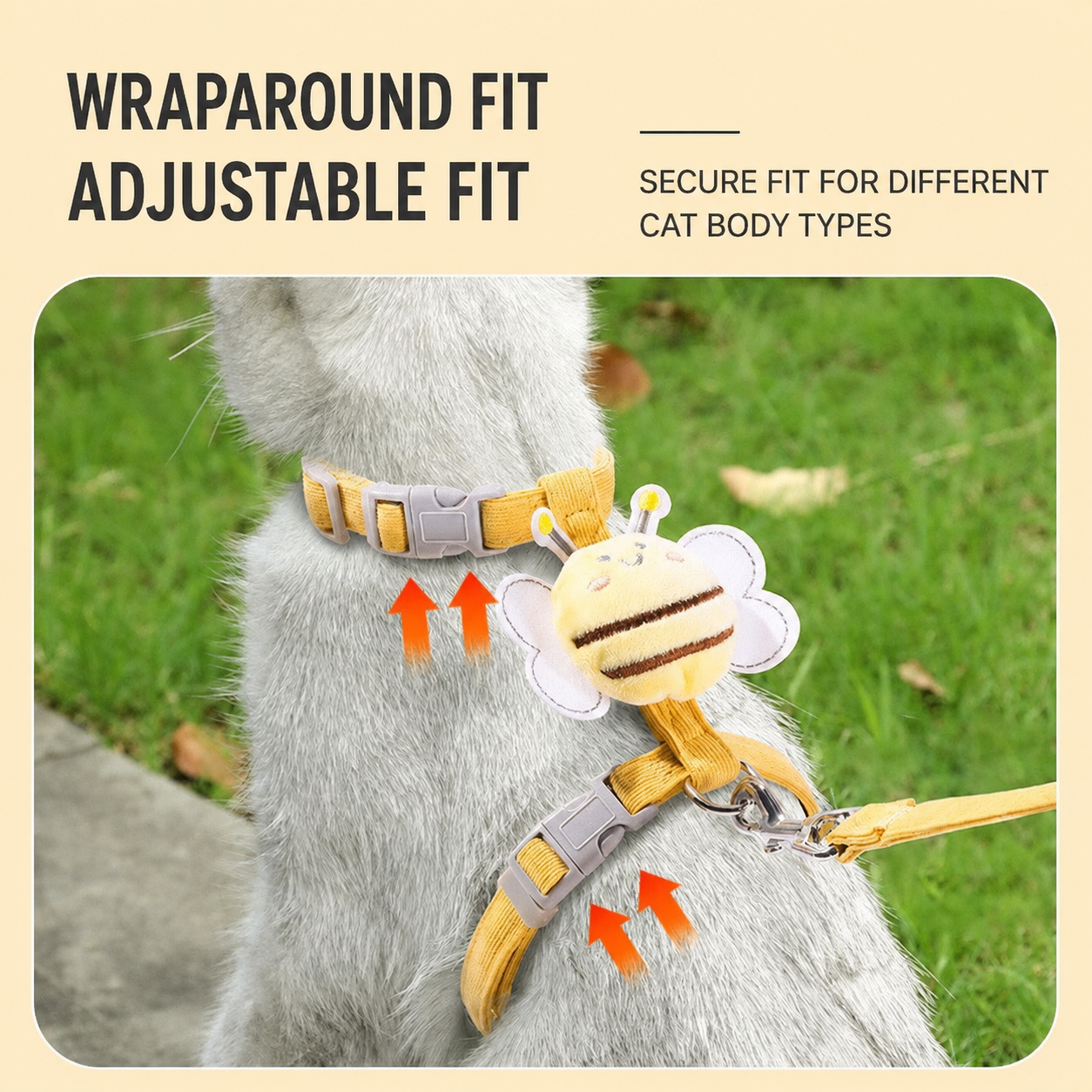 Cute Bee Adjustable Cat Harness & Leash Set – Escape-Resistant Chest Harness for Cats & Small Dogs