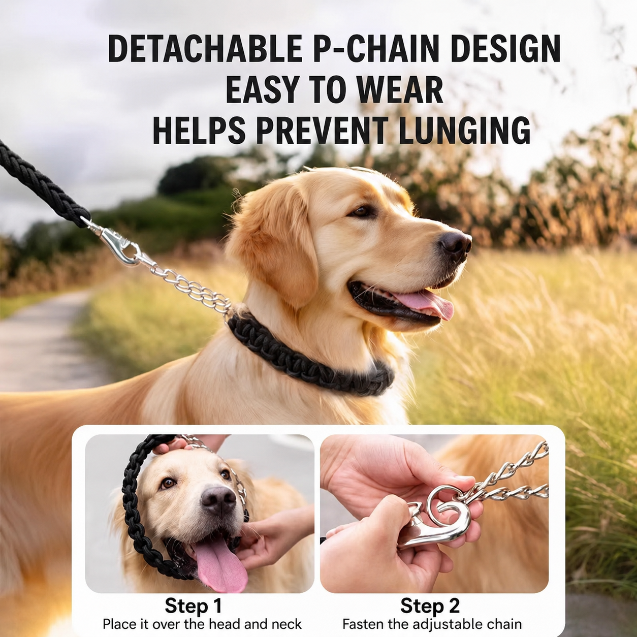 Heavy-Duty Braided Dog Leash & Slip Collar Set – 8-Strand Anti-Pull Rope