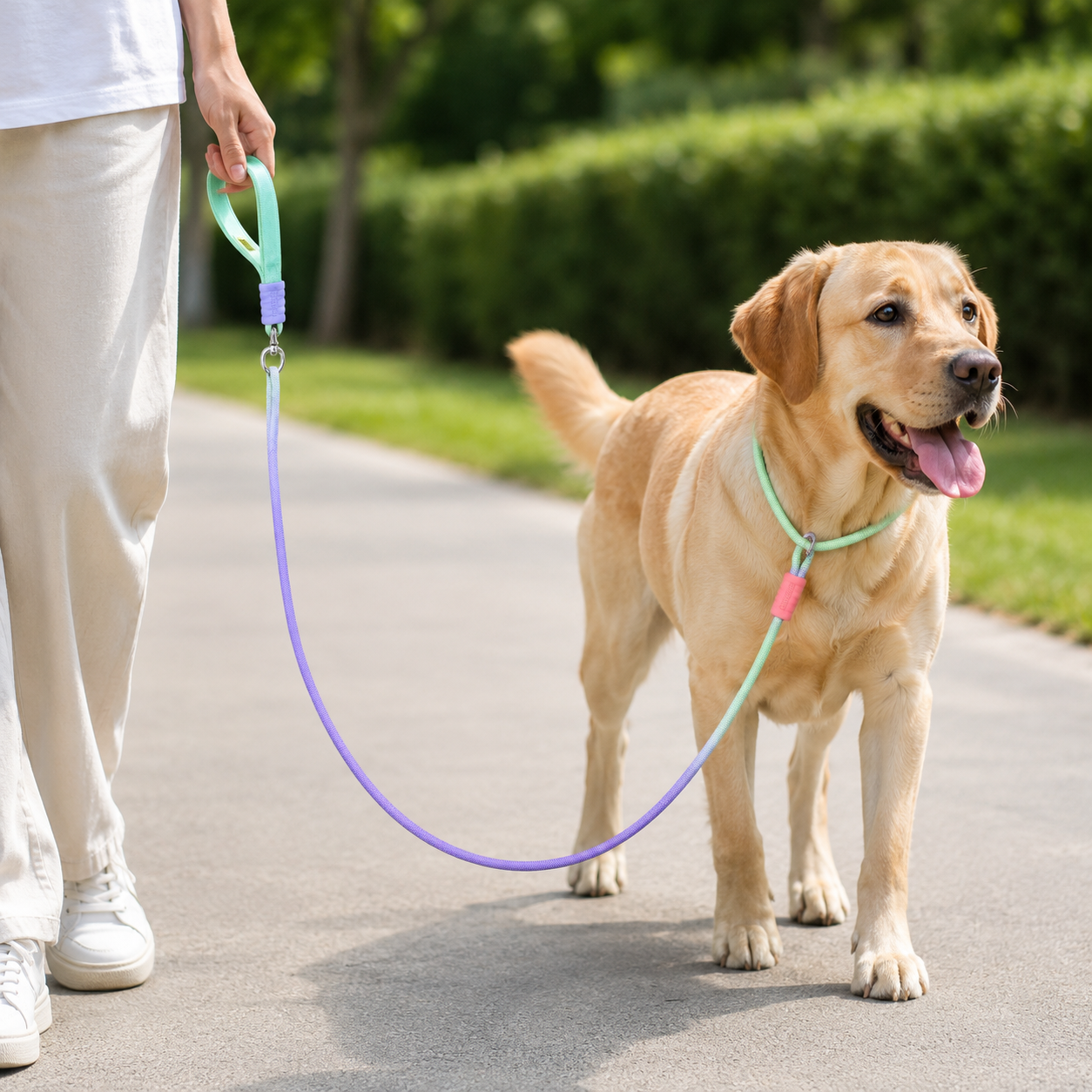 Gradient Anti-Tangle Slip Lead Dog Leash with Padded Handle & Dual Safety Stoppers