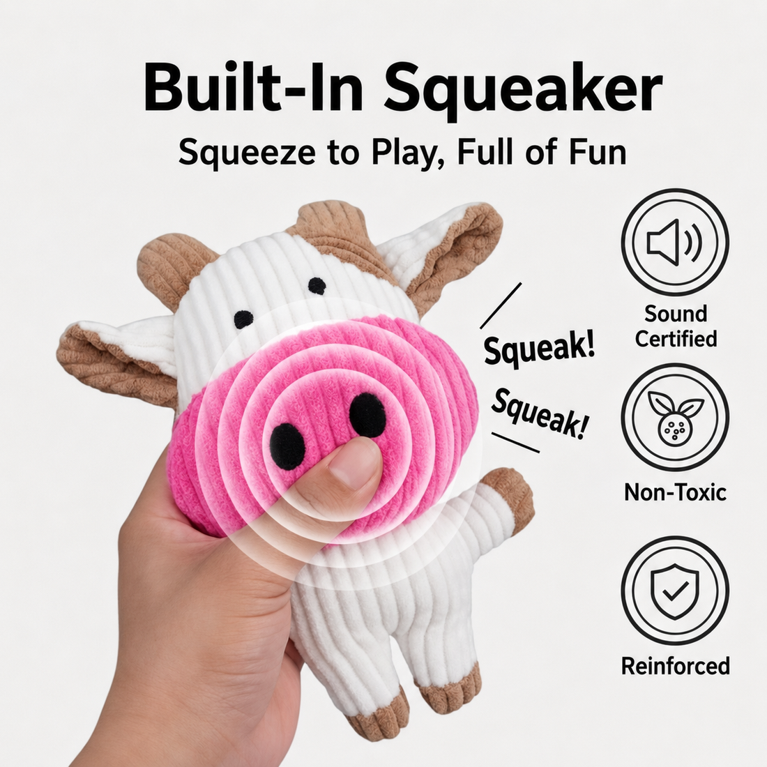 Squeaky Corduroy Cow Plush Dog Toy – Soft Interactive Chew & Cuddle Toy