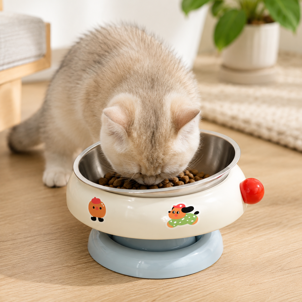 Elevated Tilted Stainless Steel Cat Bowl – Removable Non-Slip Raised Pet Feeder
