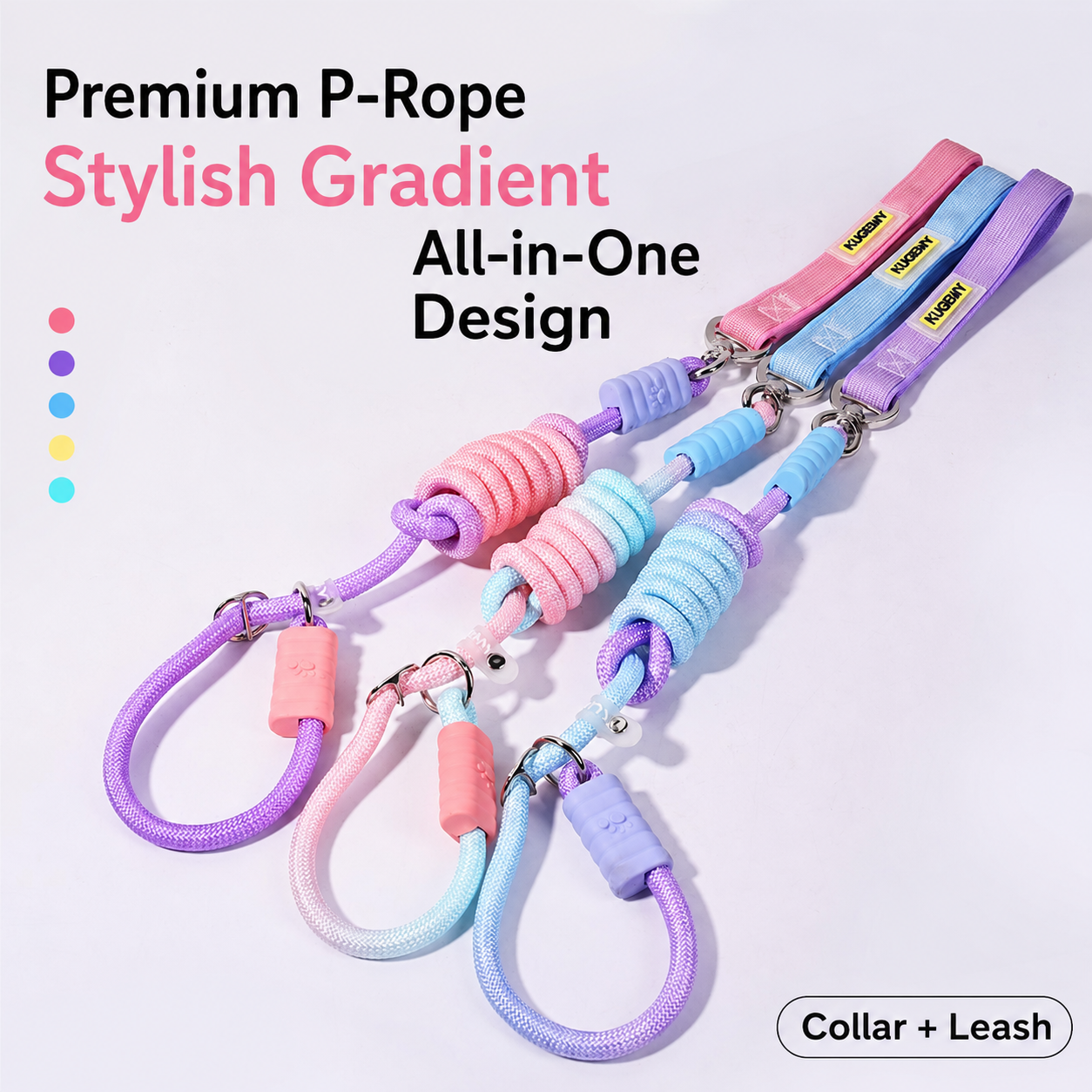 Gradient Anti-Tangle Slip Lead Dog Leash with Padded Handle & Dual Safety Stoppers