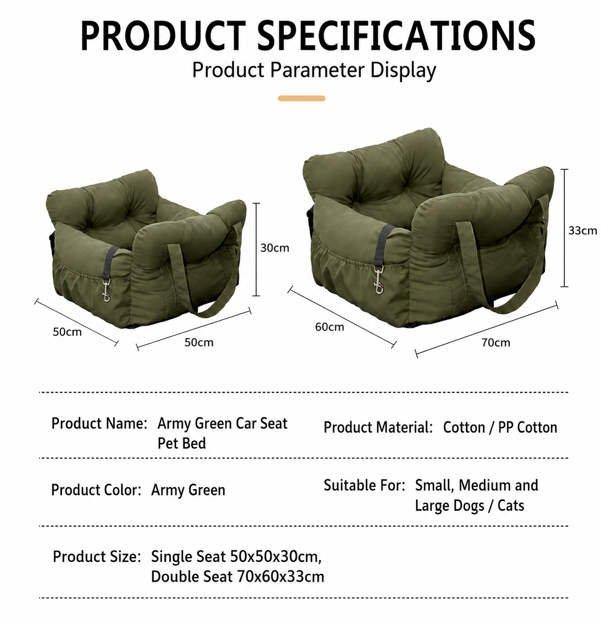 Portable Dog Car Seat Bed with Safety Straps – Padded Travel Carrier for Small & Medium Pets