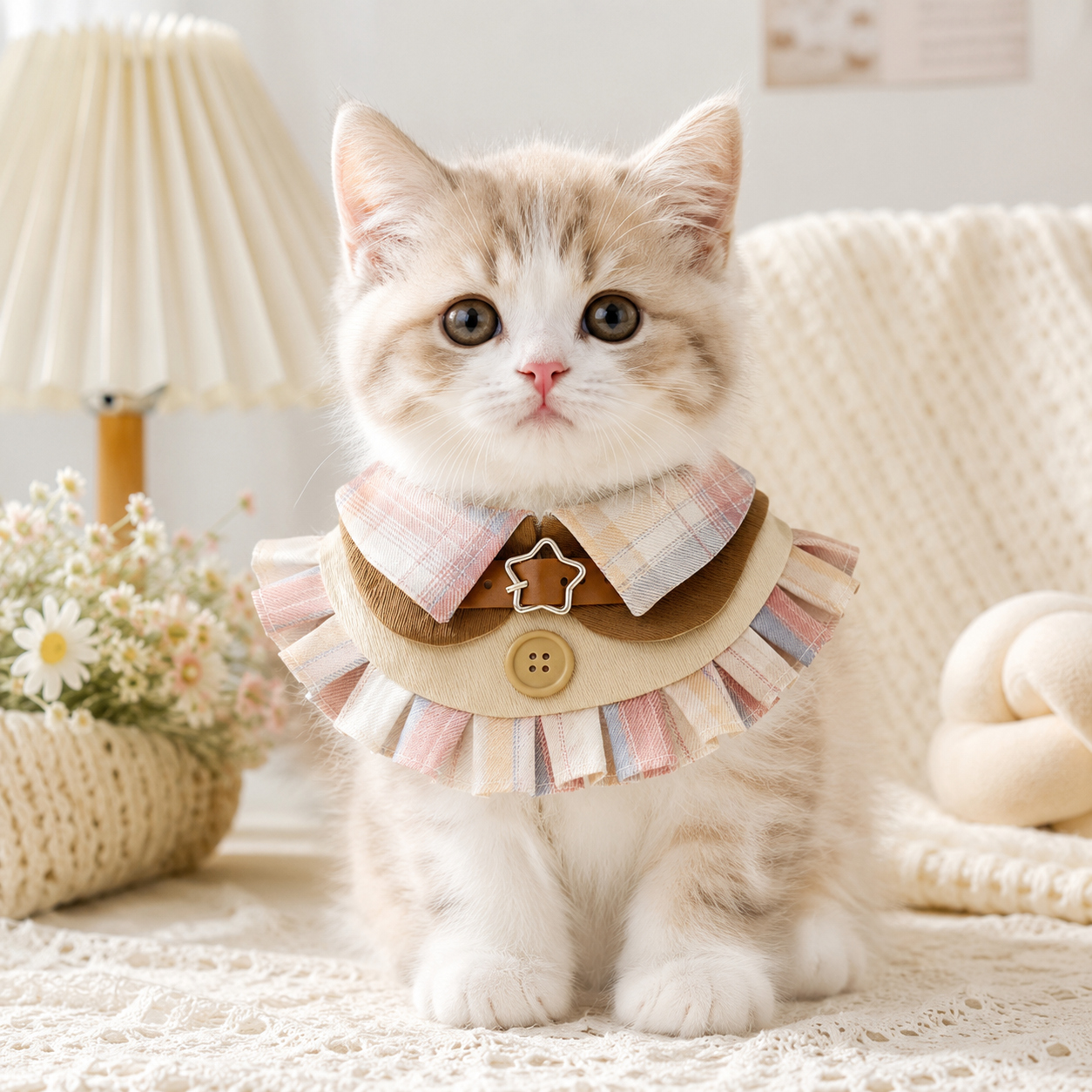 Handmade Plaid Pet Collar Bib with Tie – Adjustable Neck Accessory for Cats & Dogs