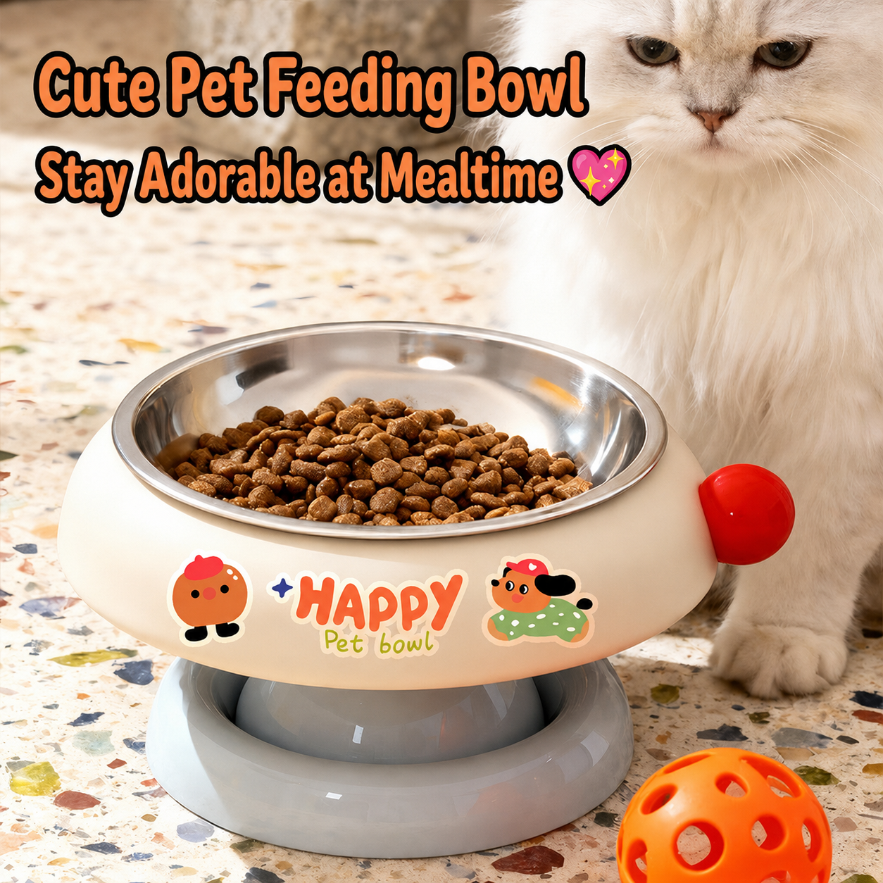 Elevated Tilted Stainless Steel Cat Bowl – Removable Non-Slip Raised Pet Feeder