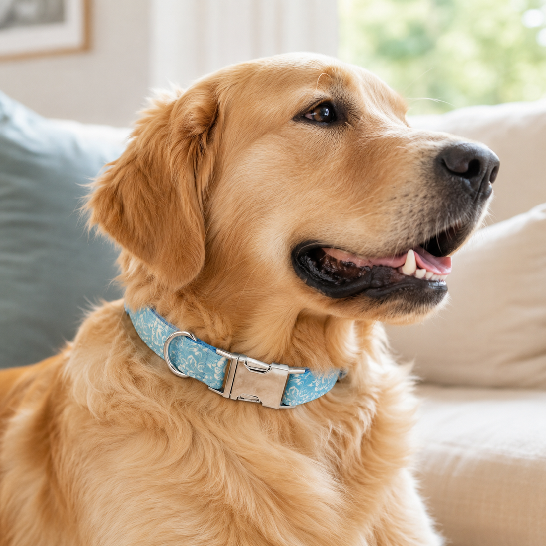 Floral Print Adjustable Dog Collar with Premium Metal Buckle