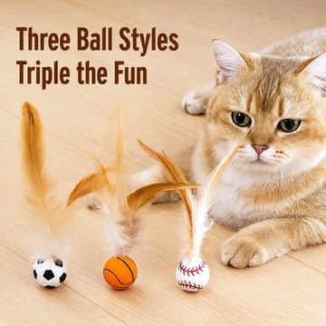 Interactive Feather Cat Toy Ball Set – Bouncy Quiet Rolling Teaser Toys for Indoor Cats