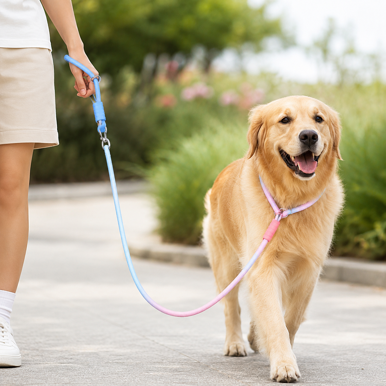 Gradient Anti-Tangle Slip Lead Dog Leash with Padded Handle & Dual Safety Stoppers