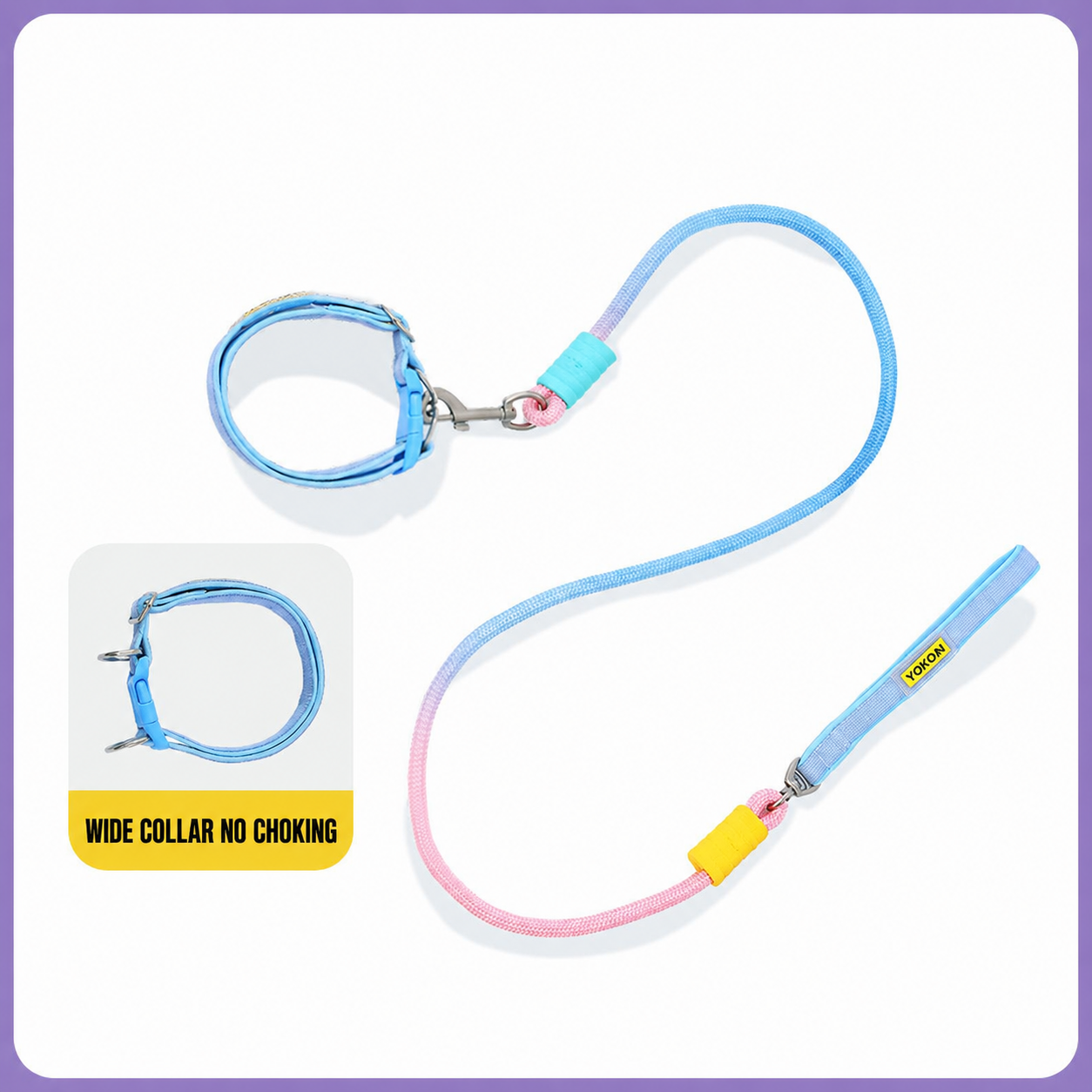 Adjustable Anti-Pull Dog Collar & Gradient Rope Leash Set – 1.2m Comfortable Walking Lead
