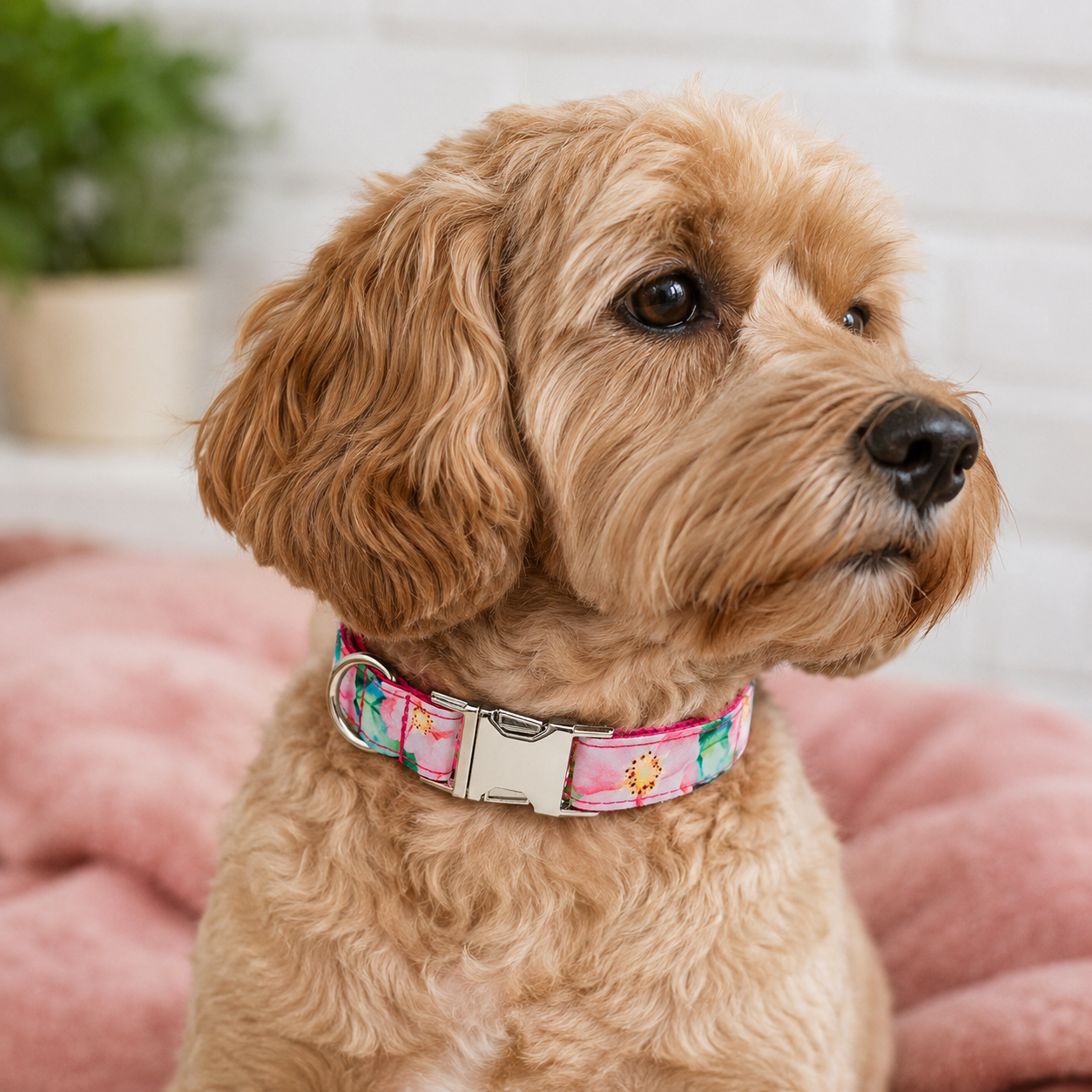Adjustable Patterned Dog Collar with Gold Metal Buckle