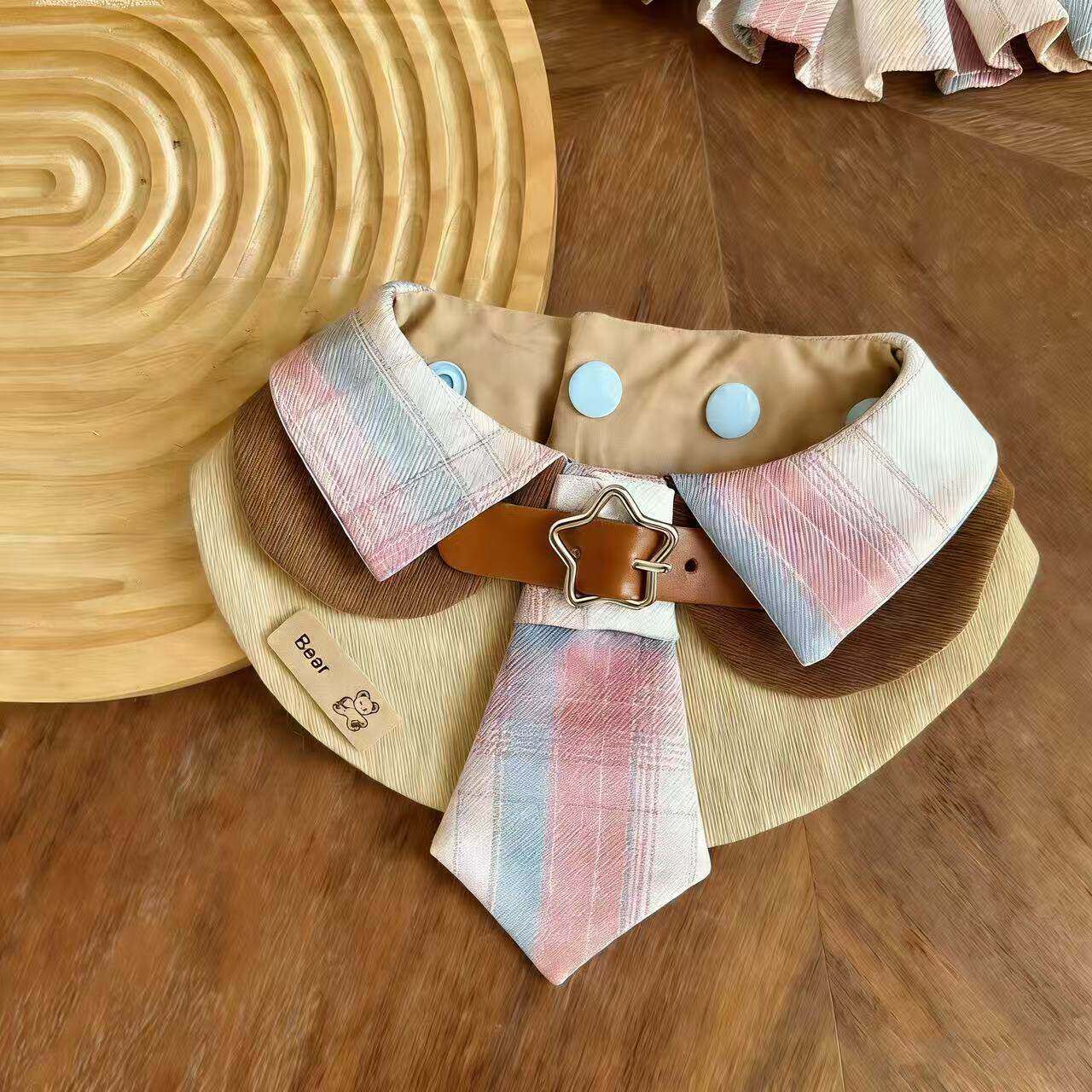 Handmade Plaid Pet Collar Bib with Tie – Adjustable Neck Accessory for Cats & Dogs