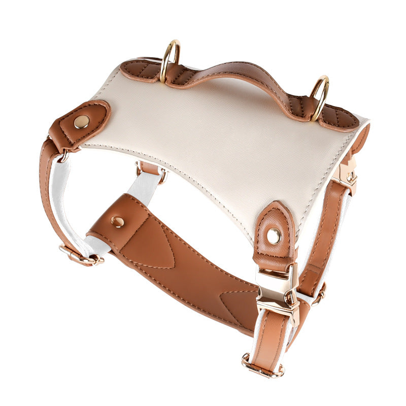 Adjustable Leather-Look Dog Harness with Control Handle, Matching Leash & Collar