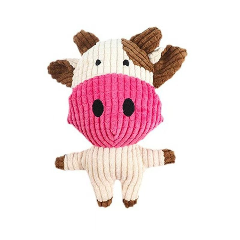 Squeaky Corduroy Cow Plush Dog Toy – Soft Interactive Chew & Cuddle Toy