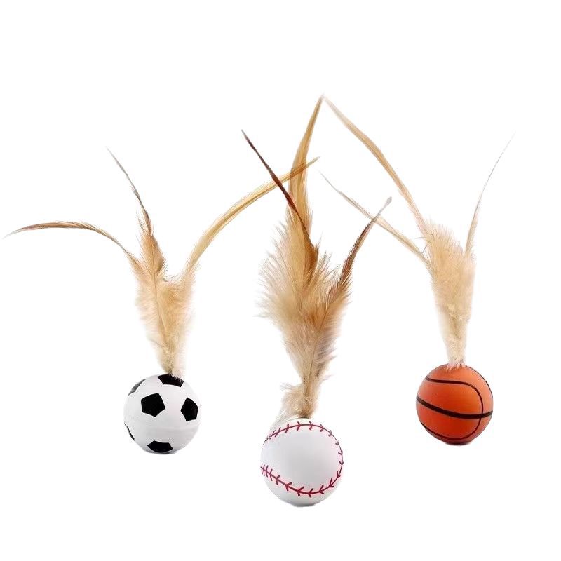 Interactive Feather Cat Toy Ball Set – Bouncy Quiet Rolling Teaser Toys for Indoor Cats