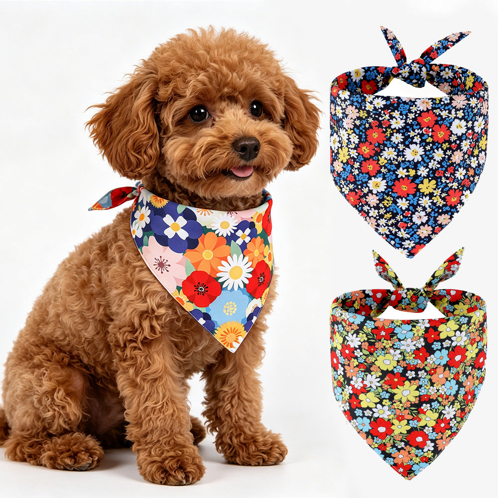 Floral Pet Bandana Scarf – Spring Summer Triangle Dog & Cat Neckerchief