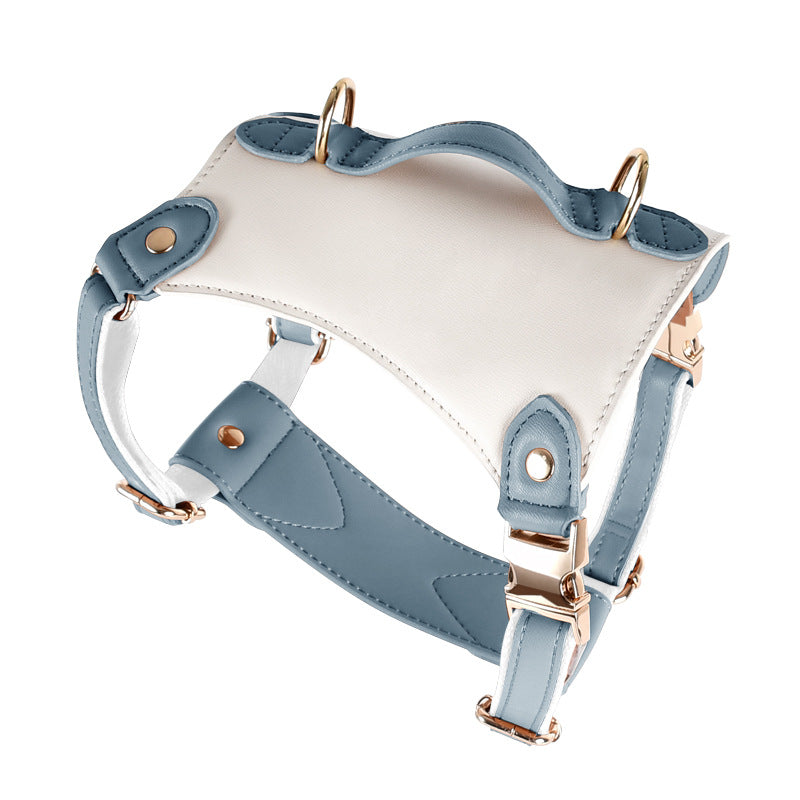 Adjustable Leather-Look Dog Harness with Control Handle, Matching Leash & Collar