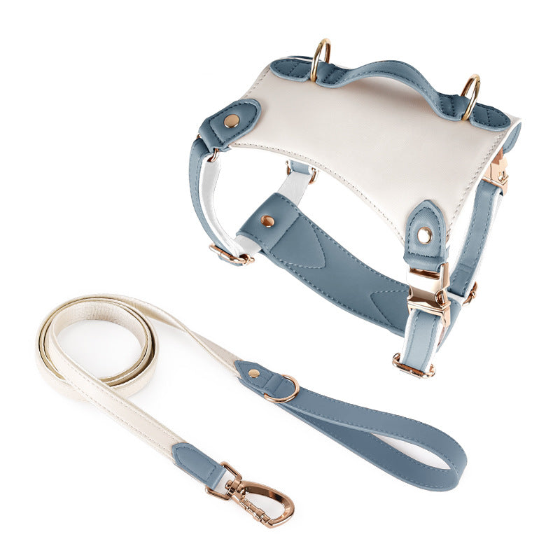 Adjustable Leather-Look Dog Harness with Control Handle, Matching Leash & Collar