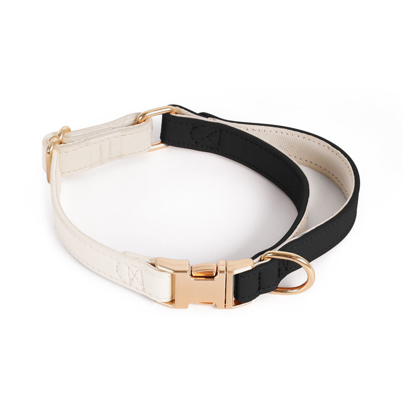 Adjustable Leather-Look Dog Harness with Control Handle, Matching Leash & Collar