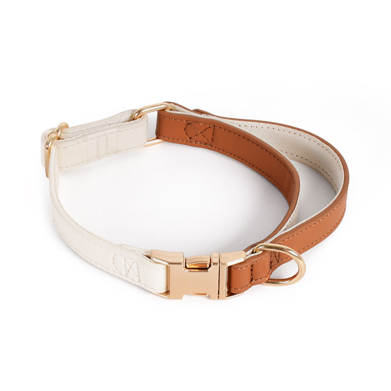 Adjustable Leather-Look Dog Harness with Control Handle, Matching Leash & Collar