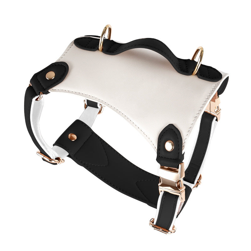 Adjustable Leather-Look Dog Harness with Control Handle, Matching Leash & Collar