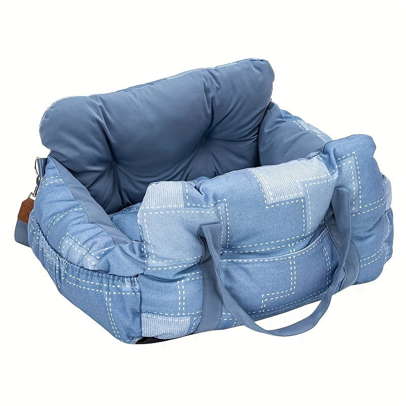 Portable Dog Car Seat Bed with Safety Straps – Padded Travel Carrier for Small & Medium Pets