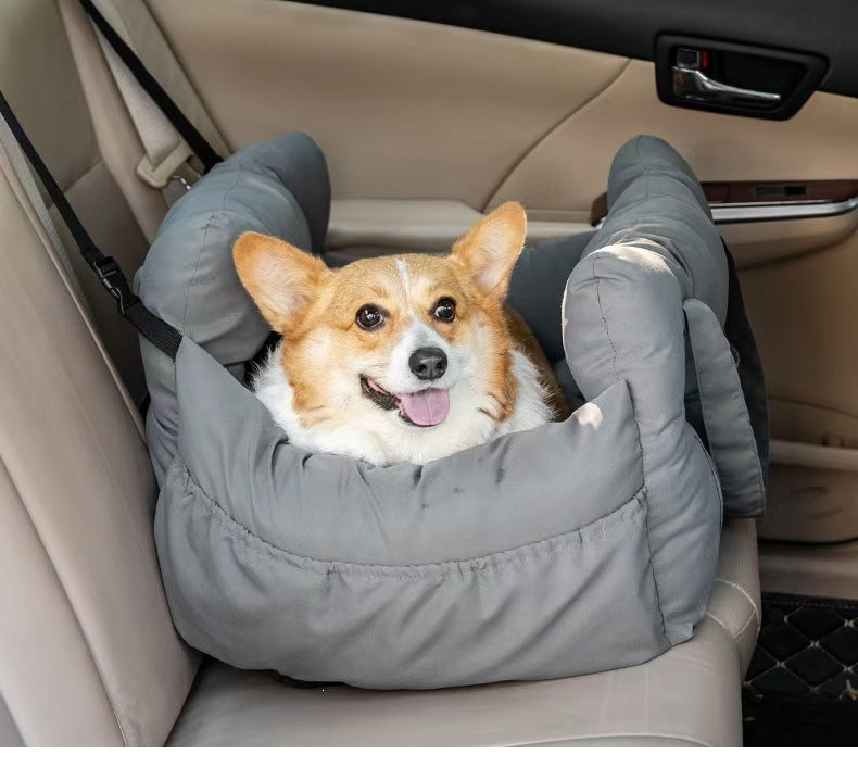 Portable Dog Car Seat Bed with Safety Straps – Padded Travel Carrier for Small & Medium Pets