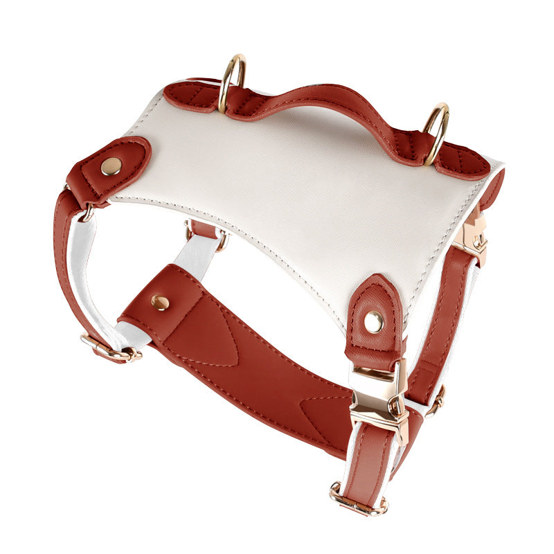 Adjustable Leather-Look Dog Harness with Control Handle, Matching Leash & Collar