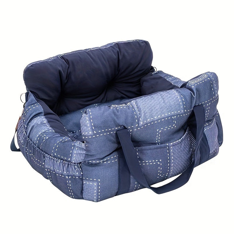 Portable Dog Car Seat Bed with Safety Straps – Padded Travel Carrier for Small & Medium Pets