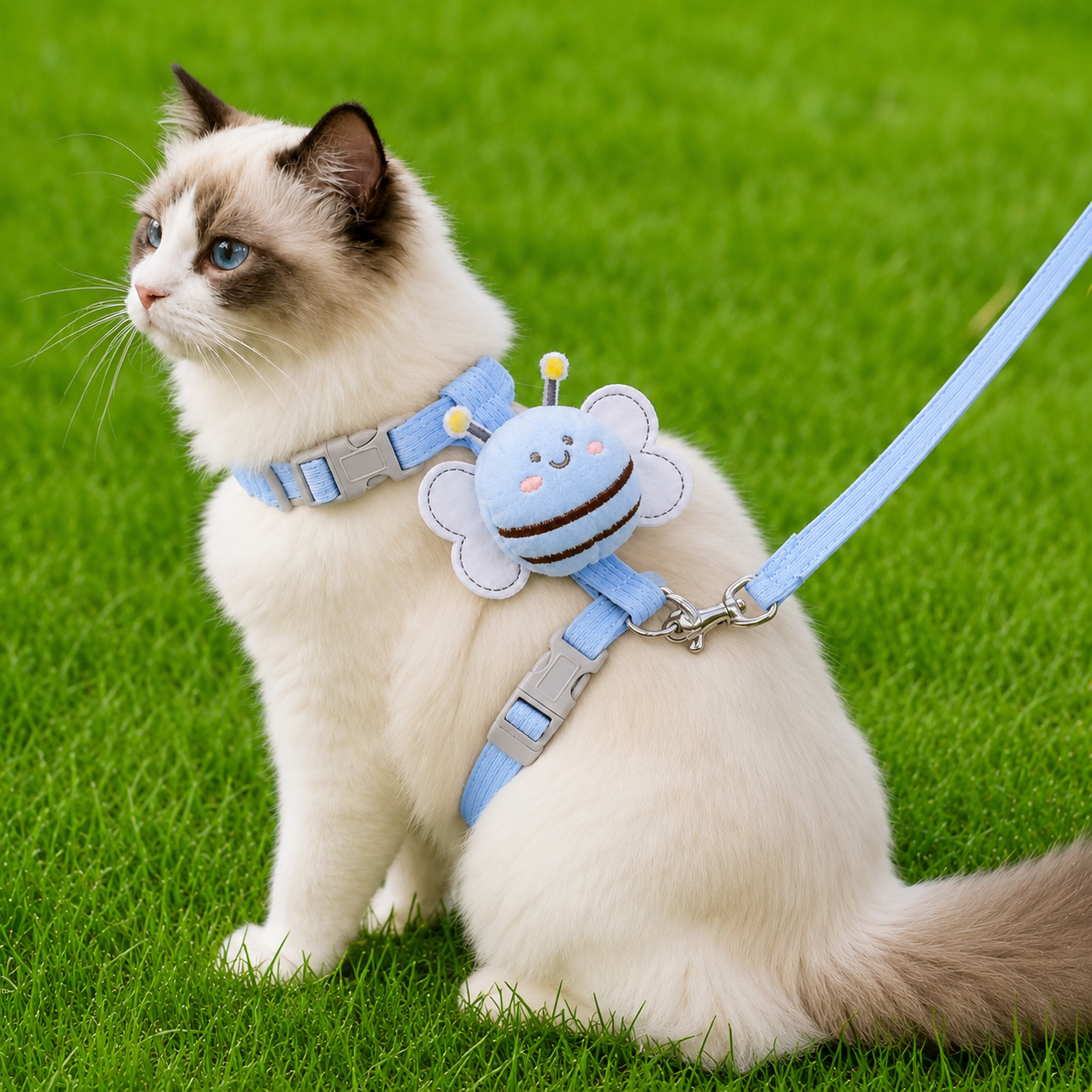 Cute Bee Adjustable Cat Harness & Leash Set – Escape-Resistant Chest Harness for Cats & Small Dogs