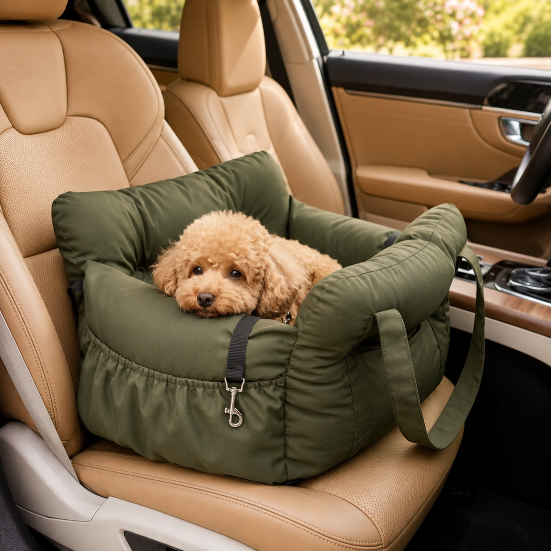 Portable Dog Car Seat Bed with Safety Straps – Padded Travel Carrier for Small & Medium Pets