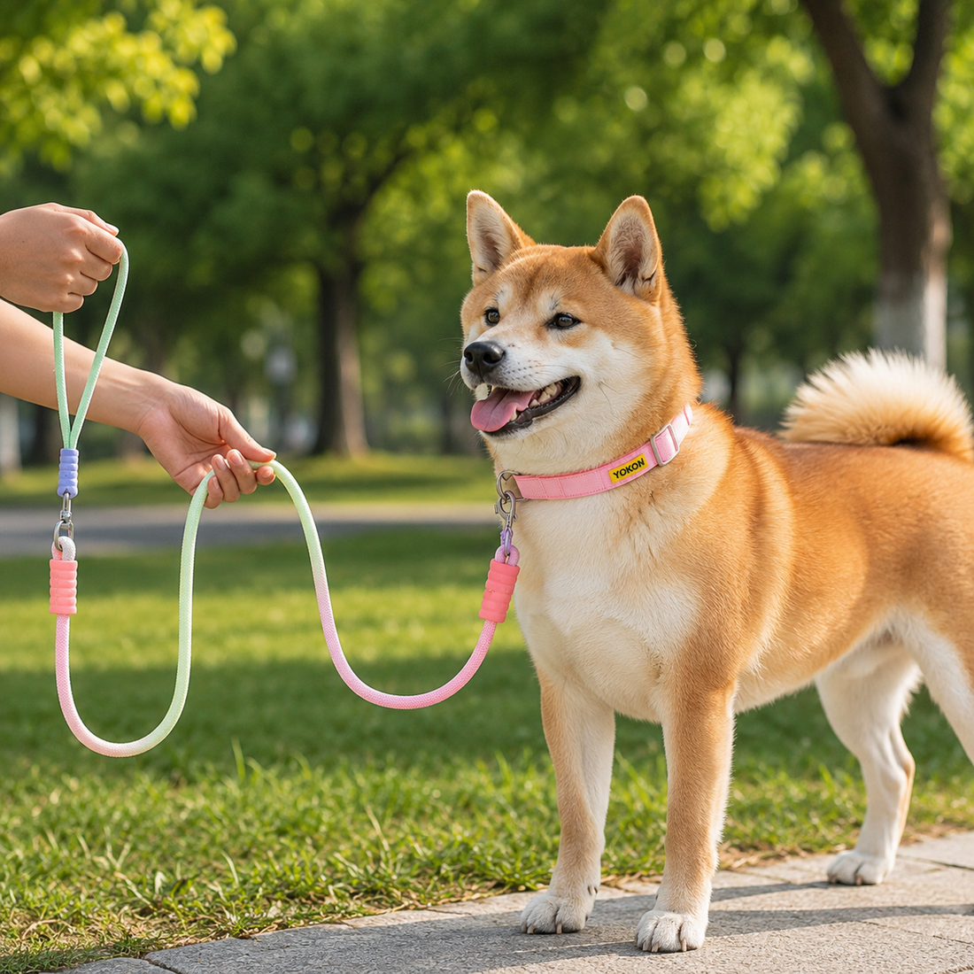 Adjustable Anti-Pull Dog Collar & Gradient Rope Leash Set – 1.2m Comfortable Walking Lead