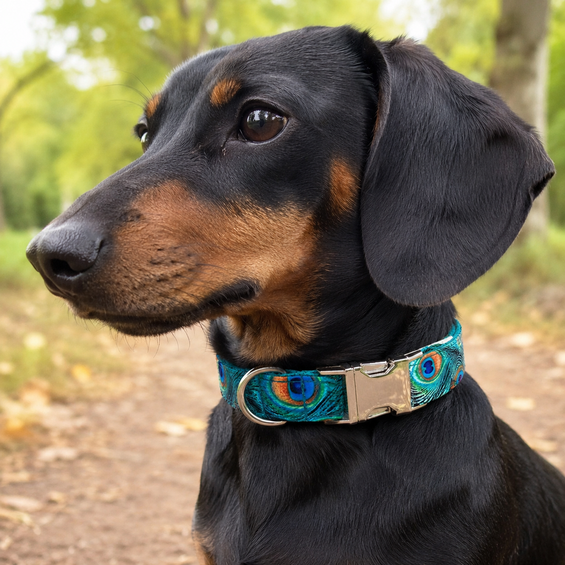 Adjustable Patterned Dog Collar with Gold Metal Buckle