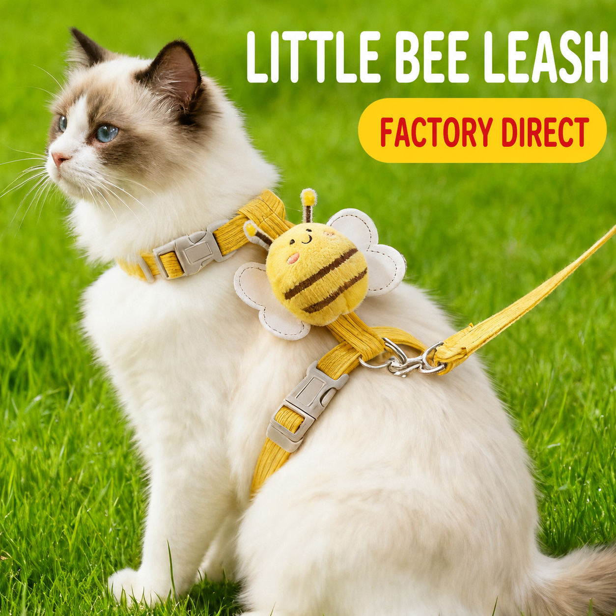 Cute Bee Adjustable Cat Harness & Leash Set – Escape-Resistant Chest Harness for Cats & Small Dogs