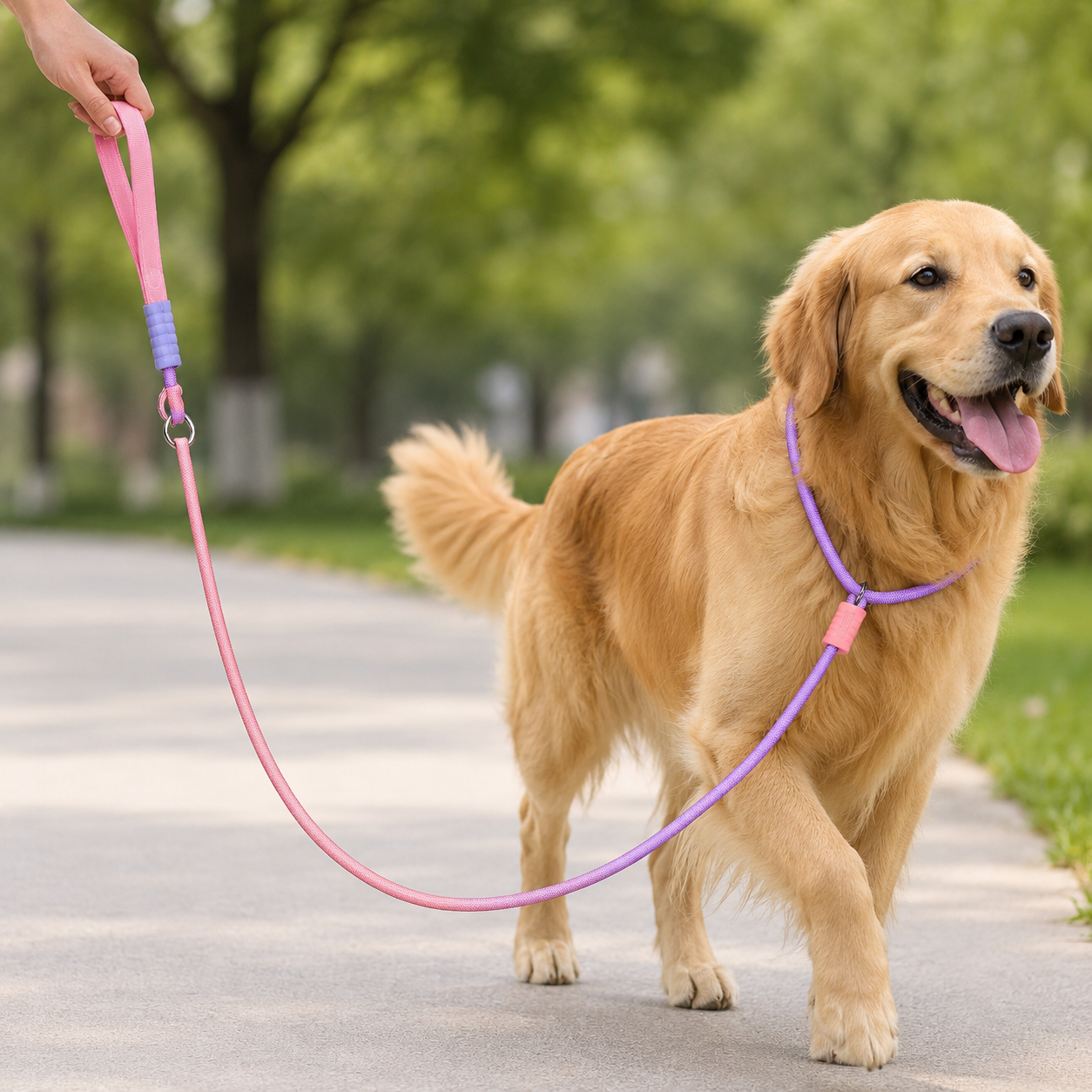 Gradient Anti-Tangle Slip Lead Dog Leash with Padded Handle & Dual Safety Stoppers