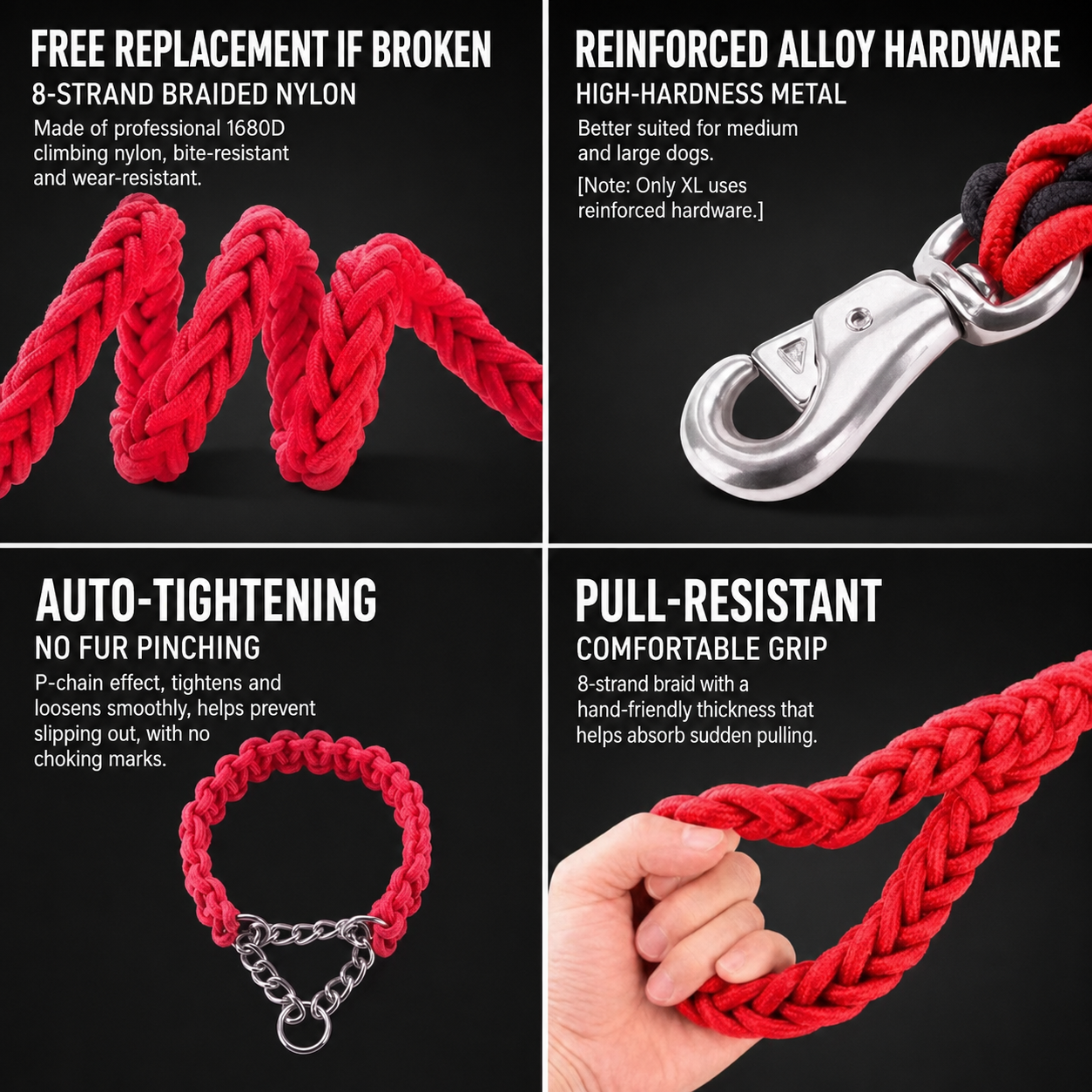 Heavy-Duty Braided Dog Leash & Slip Collar Set – 8-Strand Anti-Pull Rope