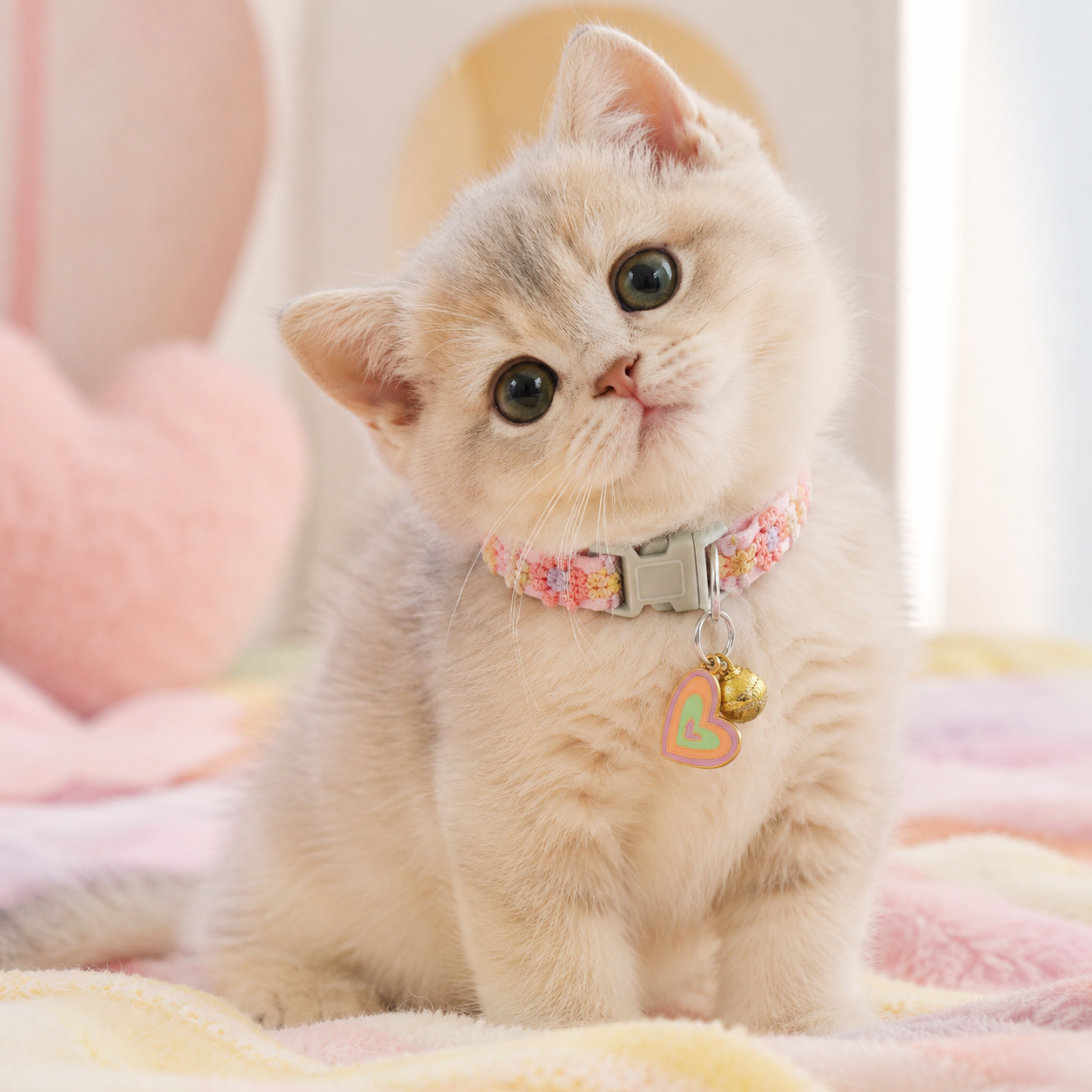 Handmade Floral Woven Adjustable Pet Collar with Bell & Charm