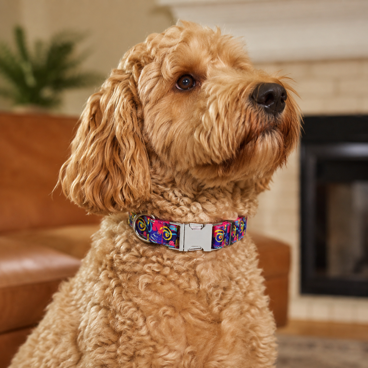 Floral Print Adjustable Dog Collar with Premium Metal Buckle